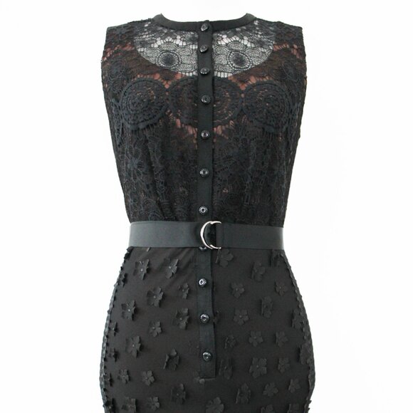 NEW Byron Lars Beauty Mark Gisella Lace & Button Classic Black Sheath Dress, 0P - Picture 9 of 14